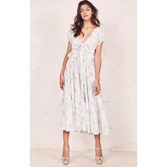 LOVESHACKFANCY Carlton Floral Maxi Dress Boho Cotton fit&flare sz 6 - Picture 14 of 14